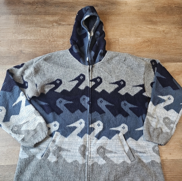 Rare Tejidos Incaico Duck Pattern Zip Up Sweater Jacket Coat 2X